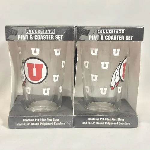 COLLEGIATE 16oz Pint Glass & 4 Coasters Set BOISE STATE BRONCOS 2