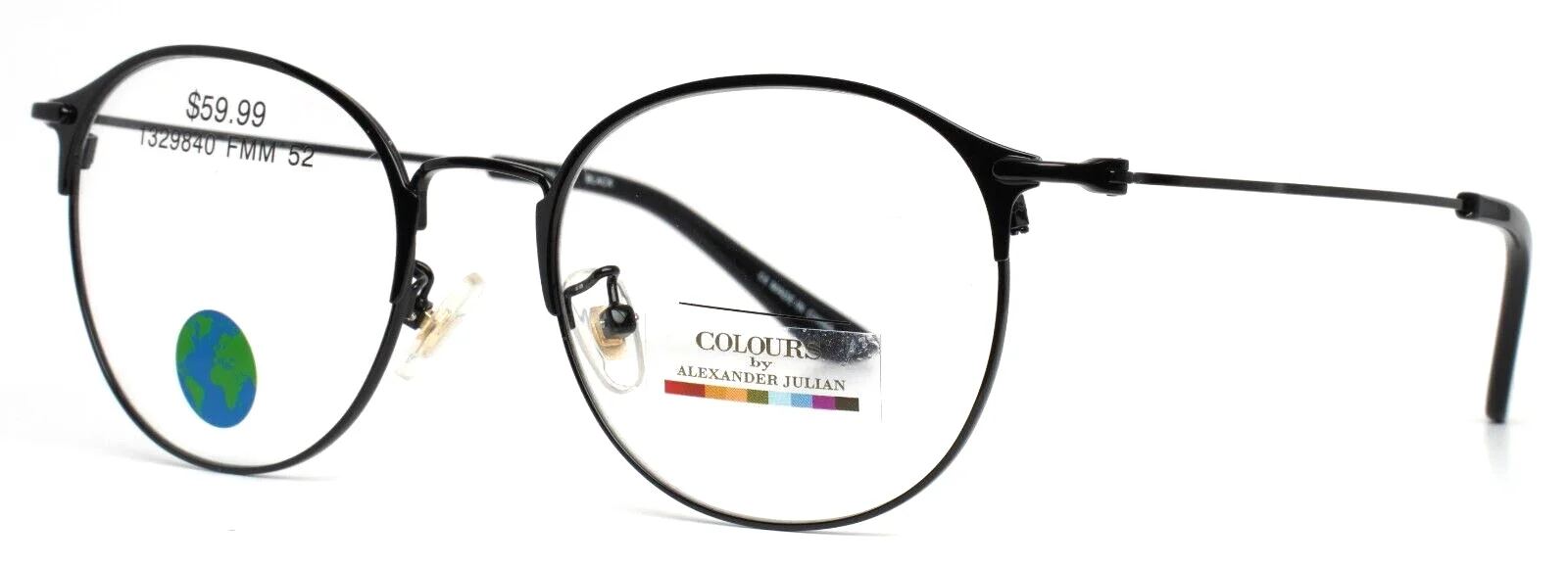 COLOURS by Alexander Julian Mobley Black Mens Round Eyeglasses 52-20-140 B:45