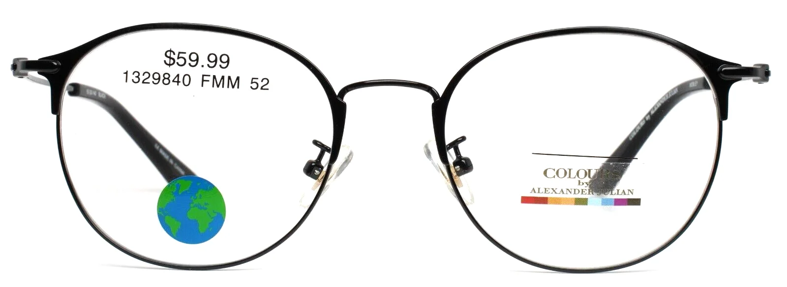 COLOURS by Alexander Julian Mobley Black Mens Round Eyeglasses 52-20-140 B:45 2