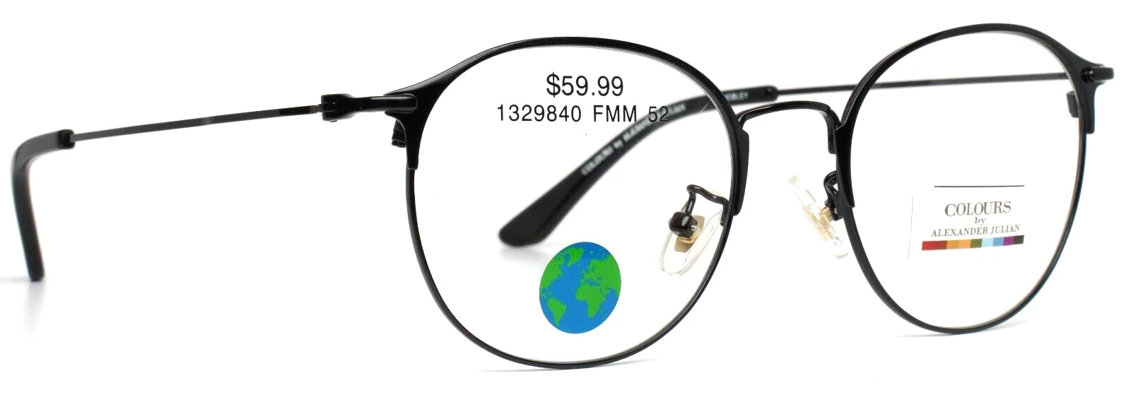 COLOURS by Alexander Julian Mobley Black Mens Round Eyeglasses 52-20-140 B:45 3