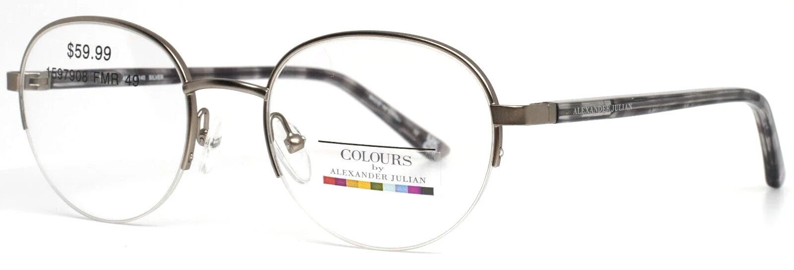 COLOURS by Alexander Julian Price Silver Mens Round Eyeglasses 49-19-140 B:41