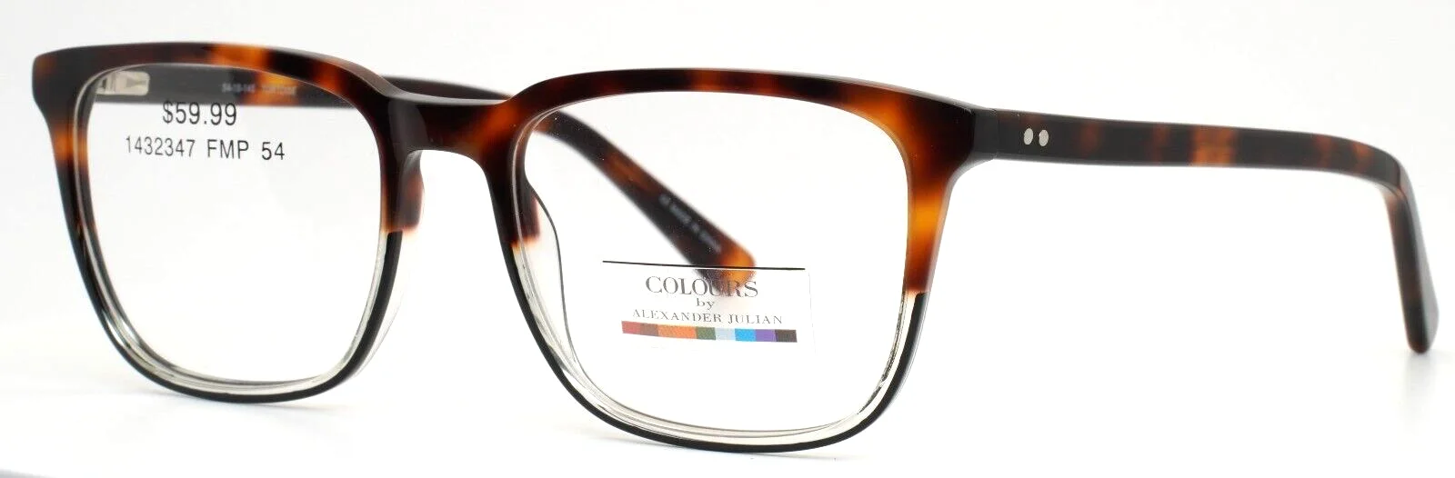 COLOURS by Alexander Julian Regan Tortoise Unisex Rectangle Eyeglasses 54-18-145