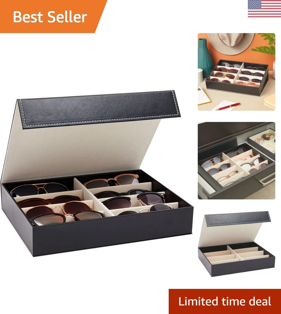 Commercial Tough Sunglasses Display Case for Retail - 8 Slots - 12.6 x 9.8 in