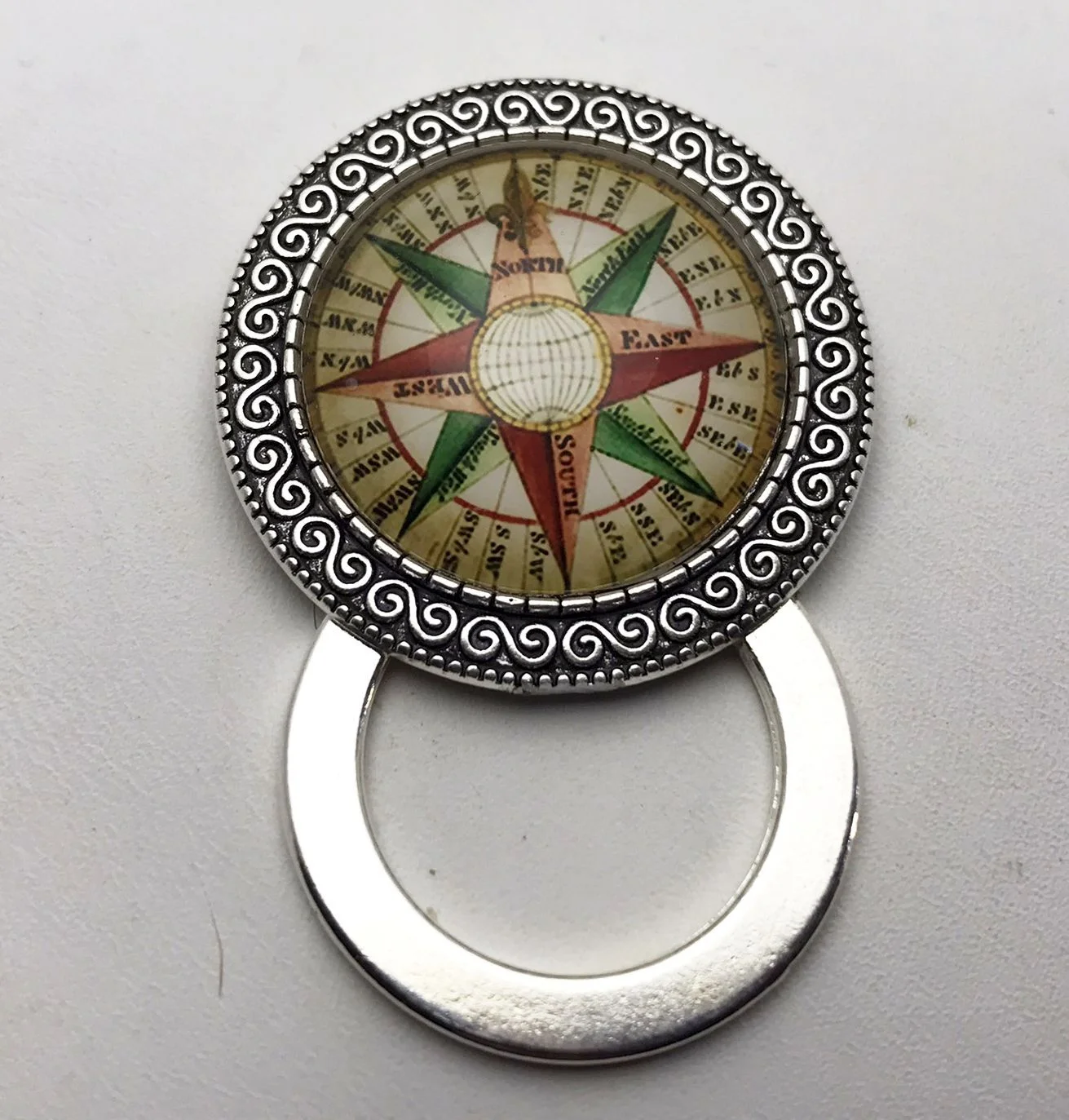 Compass Rose Magnetic Badge Eyeglass Holder, Magnetic Pin Brooch