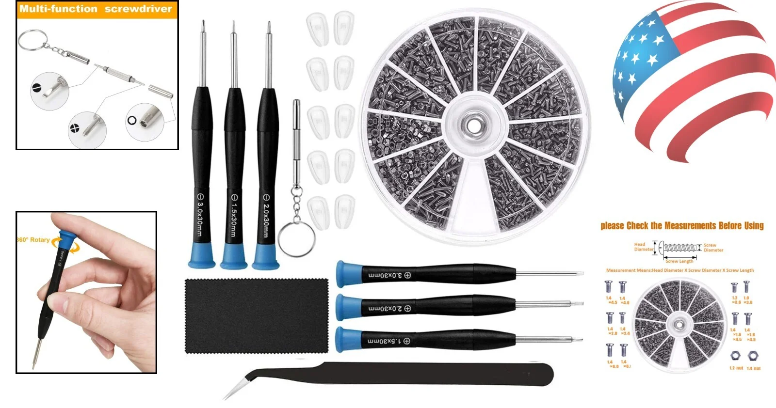 Complete Eyeglasses Repair Kit - Versatile - Nose Pads - Screws - Screwdrivers 2