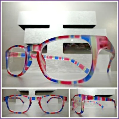 Contemporary Modern READING EYE GLASSES READERS Funky Striped Frosted Frame C1