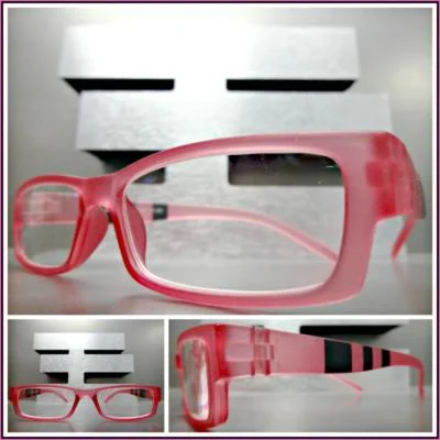 Contemporary Modern READING EYE GLASSES READERS Rectangular Pink Frosted Frame