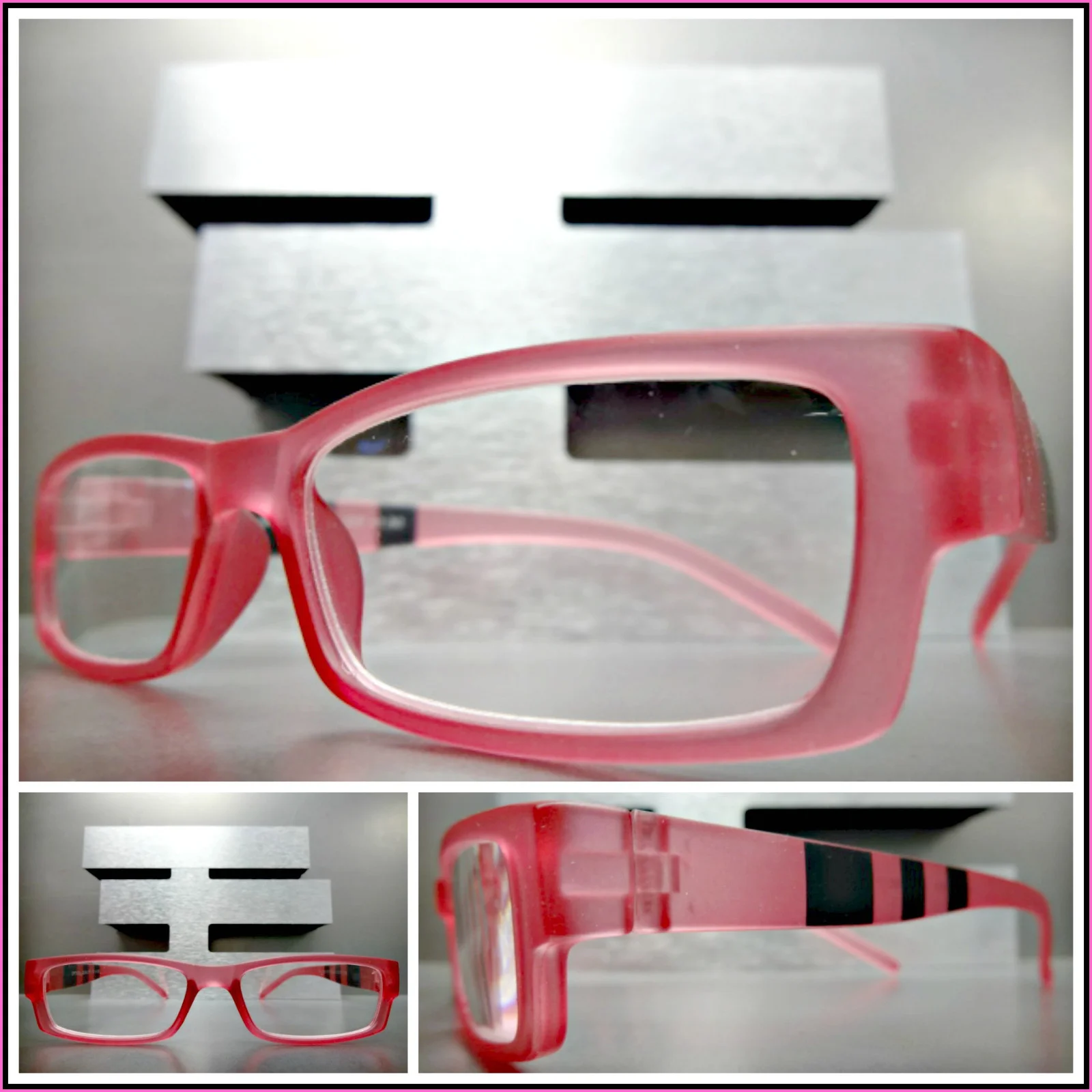 Contemporary Modern READING EYE GLASSES READERS Rectangular Pink Frosted Frame 4