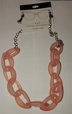 Corinne McCormack Eye Glasses Pink Thick Chunky Translucent Chain #82332 2