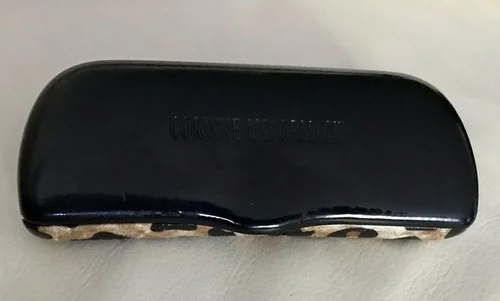 Corinne McCormack Eyeglass Case Hard Clamshell Black + Leopard Print Lacquer