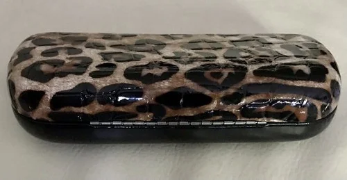 Corinne McCormack Eyeglass Case Hard Clamshell Black + Leopard Print Lacquer 3