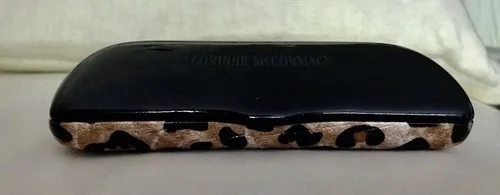 Corinne McCormack Eyeglass Case Hard Clamshell Black + Leopard Print Lacquer 4