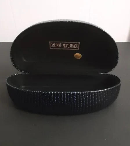 Corinne McCormack eyeglass/sunglass case, hard shell, dk blue, snakeskin pattern