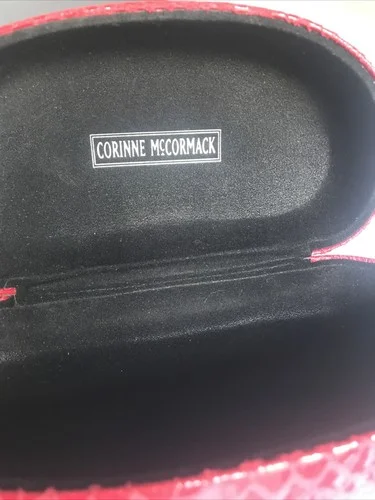 Corinne McCornack Red Faux Leather Eyeglasses Case Reptile Pattern Excellent 3