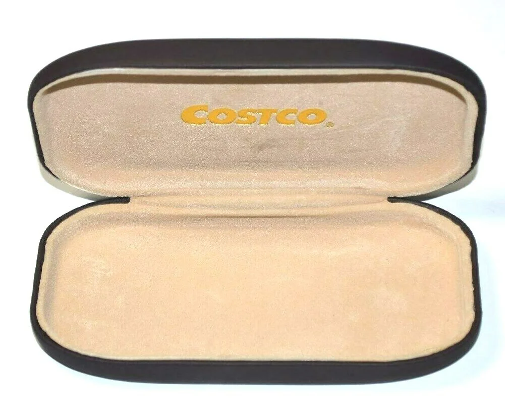 Costco Eyeglasses Case Sunglasses Clip On Travel Cover Brown Slim Hard Box 3