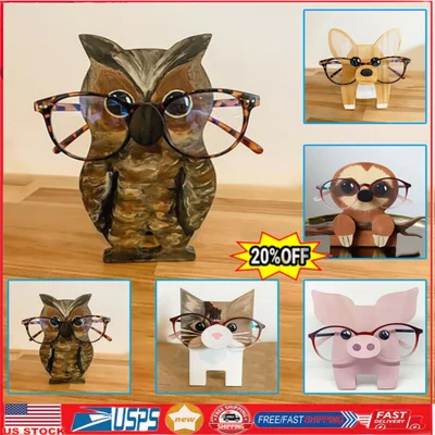 Creative Eyeglasses Holder Eyes Glasses Animal Sunglasses Wooden Stand USA