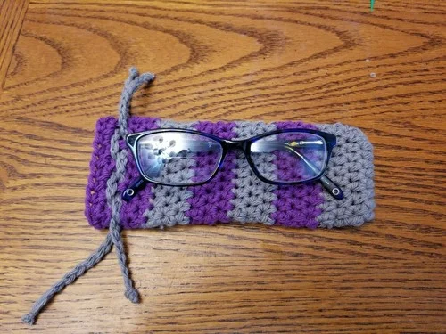 Crochet 100% Cotton Eyeglass Case Handmade Holder Sunglasses Drawstring Purple