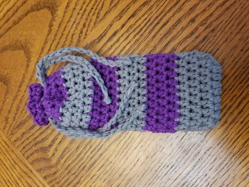 Crochet 100% Cotton Eyeglass Case Handmade Holder Sunglasses Drawstring Purple 4