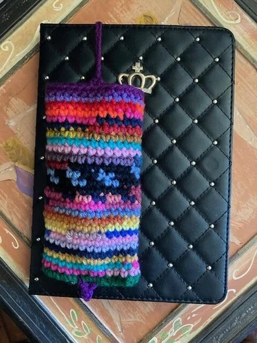 Crochet Eyeglass Case, Holder, Slip On To Ipad, Multi Color, Felt Lined #iswlook