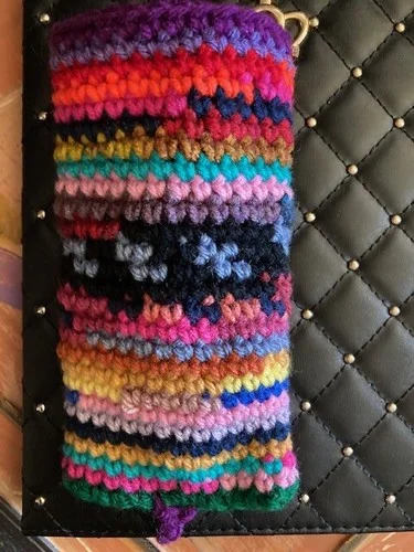 Crochet Eyeglass Case, Holder, Slip On To Ipad, Multi Color, Felt Lined #iswlook 3