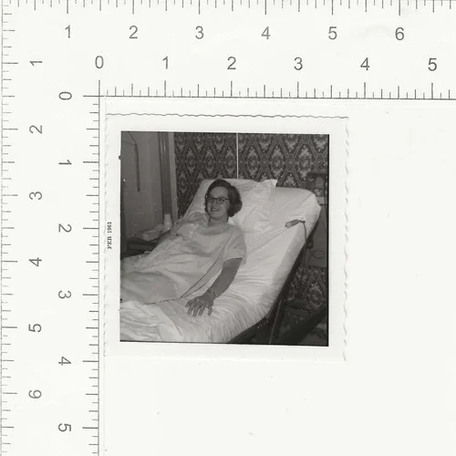 Cute Woman Wearing Cat Eye Glasses Lying In Hospital Bed Vintage Snapshot Photo 3