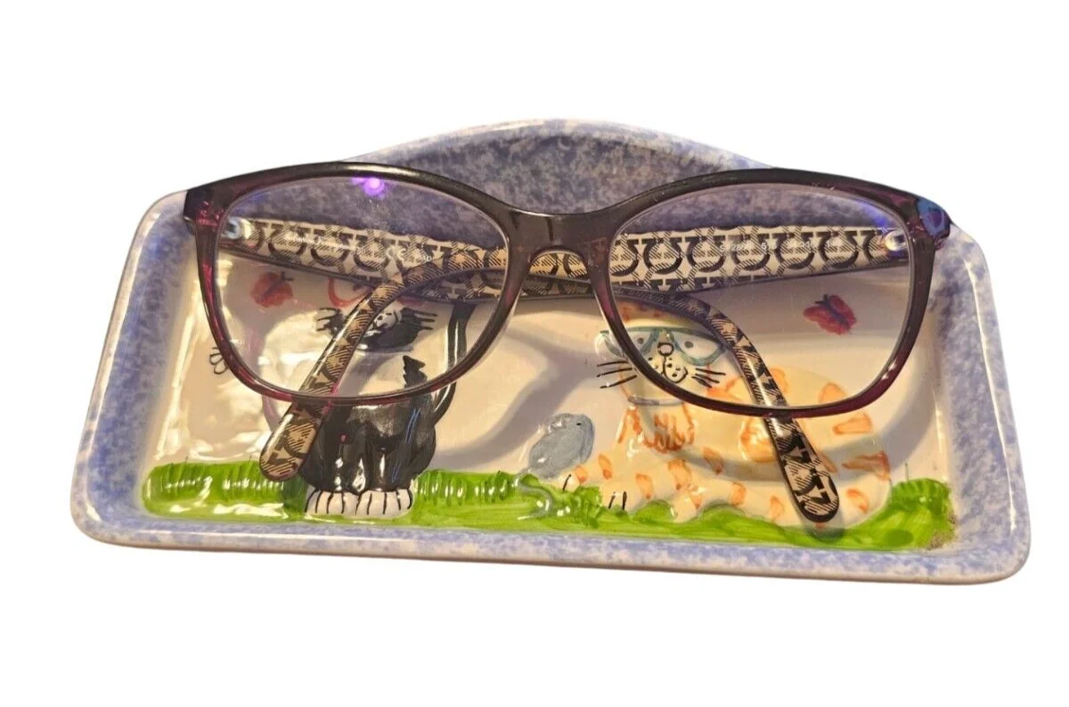 Cutest 3-D Kittens w Glasses Ceramic Eye Glass Holder / Tray / Dish - Exact Fit 2