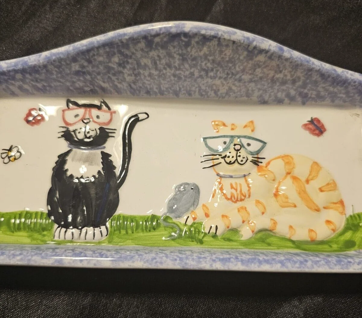 Cutest 3-D Kittens w Glasses Ceramic Eye Glass Holder / Tray / Dish - Exact Fit 3