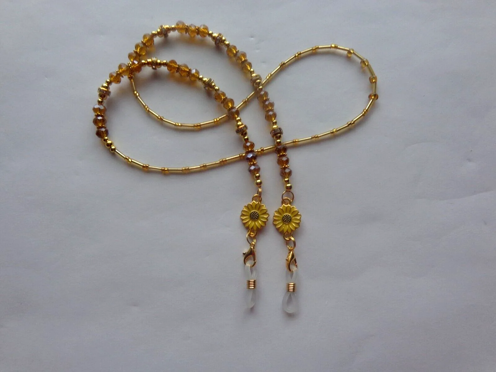 DAISY FLOWERS GOLD BEADS EYEGLASS CHAIN READERS HOLDER NECKLACE LOBSTER CLASPS 3