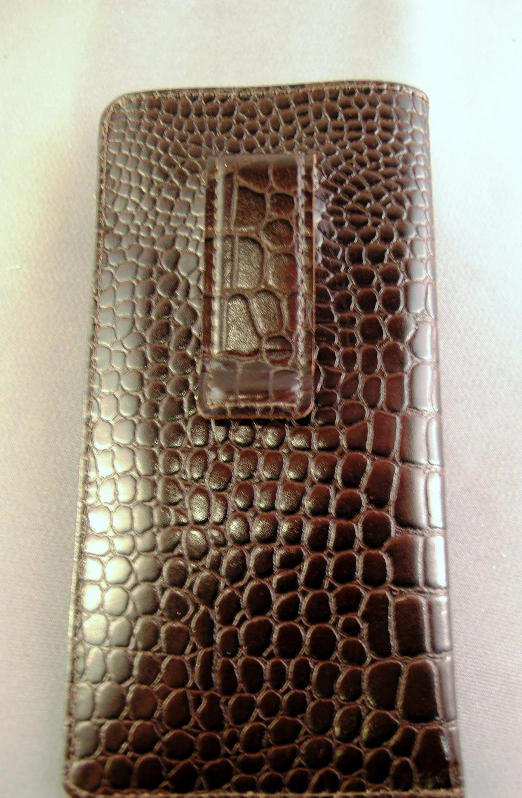 Dark BROWN leather embossed croco pattern - Eyeglass / Glasses Case with CLIP