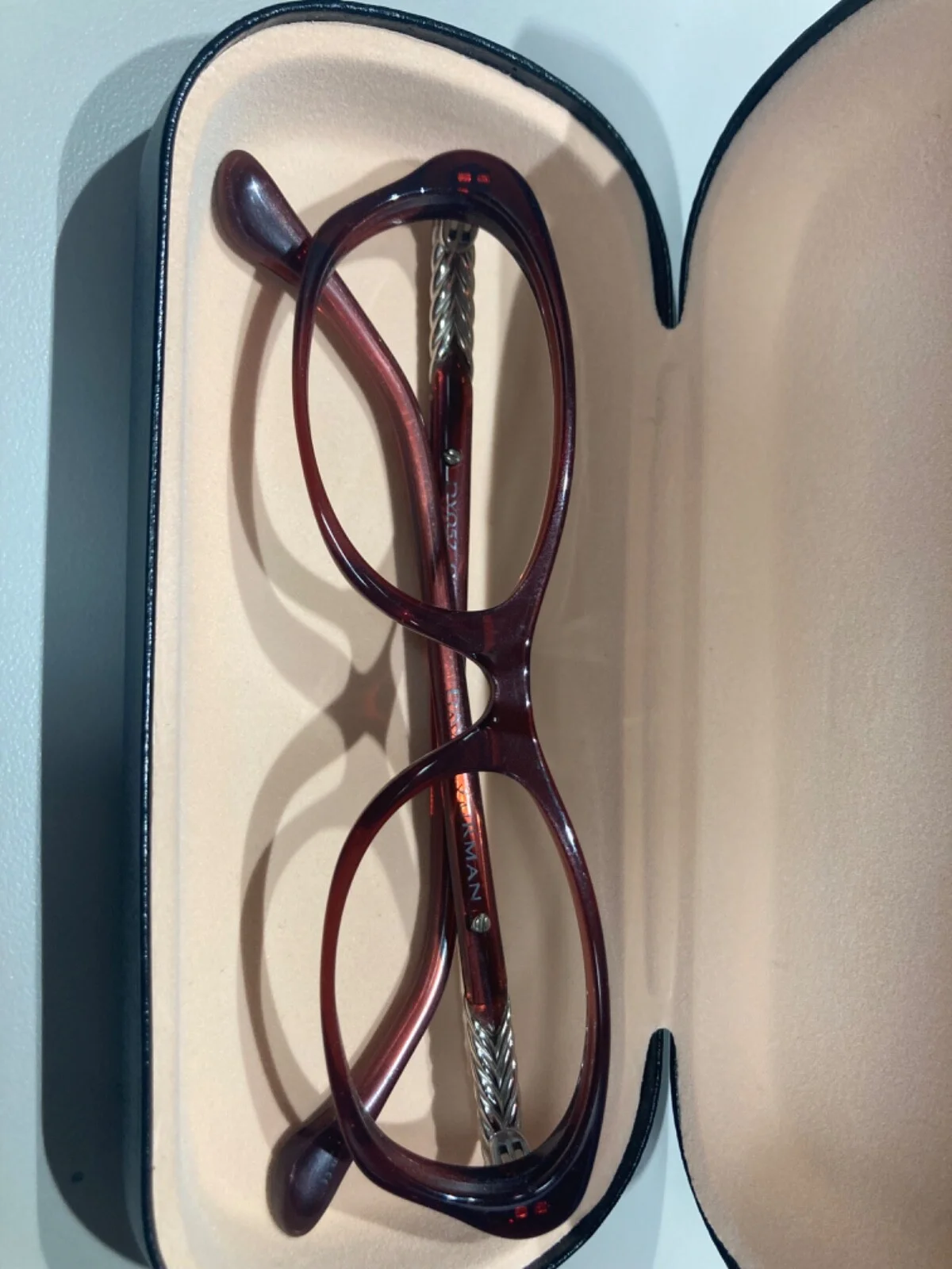 David Yurman DY052 silver and garnet eyeglass frame. Frame has light wear