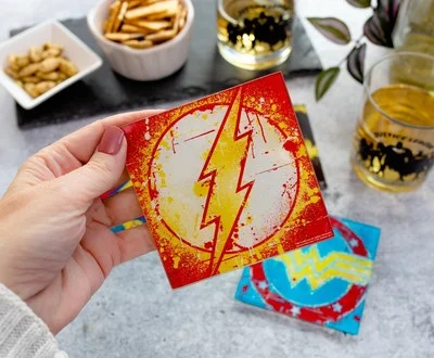 DC Comics Graffiti Superhero Logos Glass Coasters | Set of 4 3