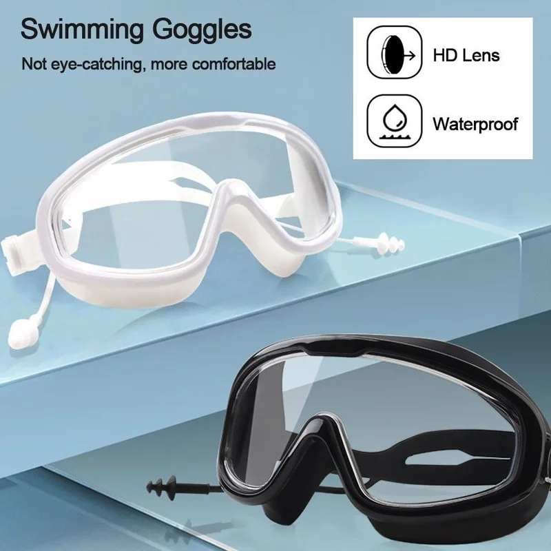 Definition Wide View with Earplugs Eyeglasses Swimming Goggles Swim Eyewear