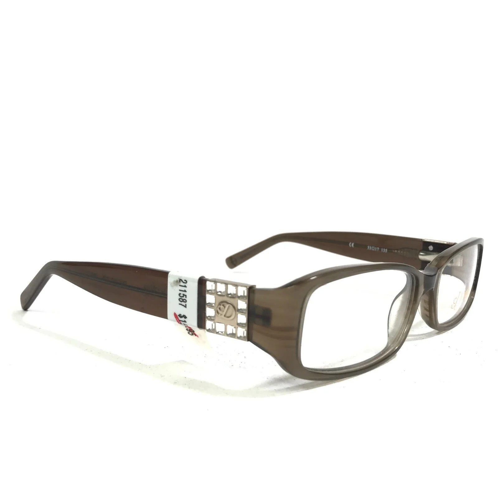 Dereon DOC 302 278 Eyeglasses Frames Brown Rectangular Crystals 53-17-135 3