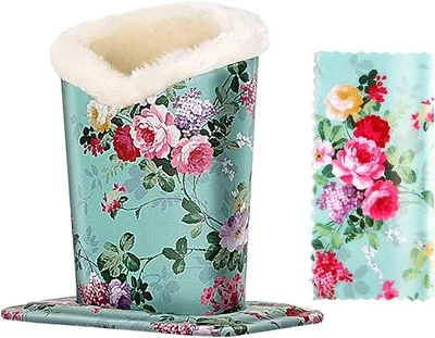 Desk Plush Fluffy Lined Eyeglasses Sunglasses Holder Stand Protective Case