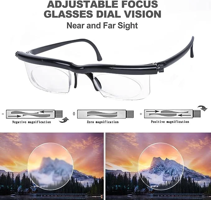 Dial Adjustable Glasses Variable Focus For Reading Distance Vision Eyeglasses US 3