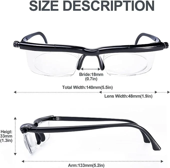 Dial Adjustable Glasses Variable Focus For Reading Distance Vision Eyeglasses US 4