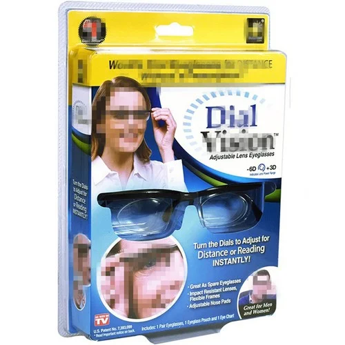 Dial Adjustable Glasses Variable Focus for Reading Distance Vision Eyeglasses US 4
