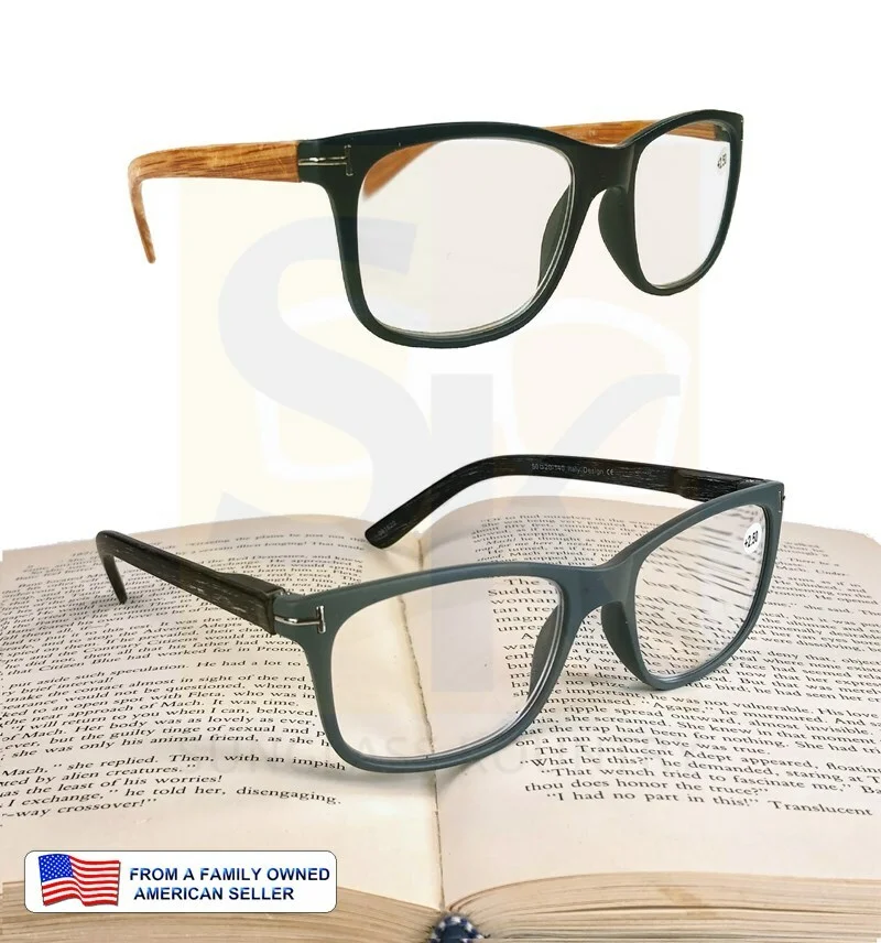 DISTRESSED! FAUX WOOD FRAME READING GLASSES +125 - +350 SPRING HINGES MEN WOMEN