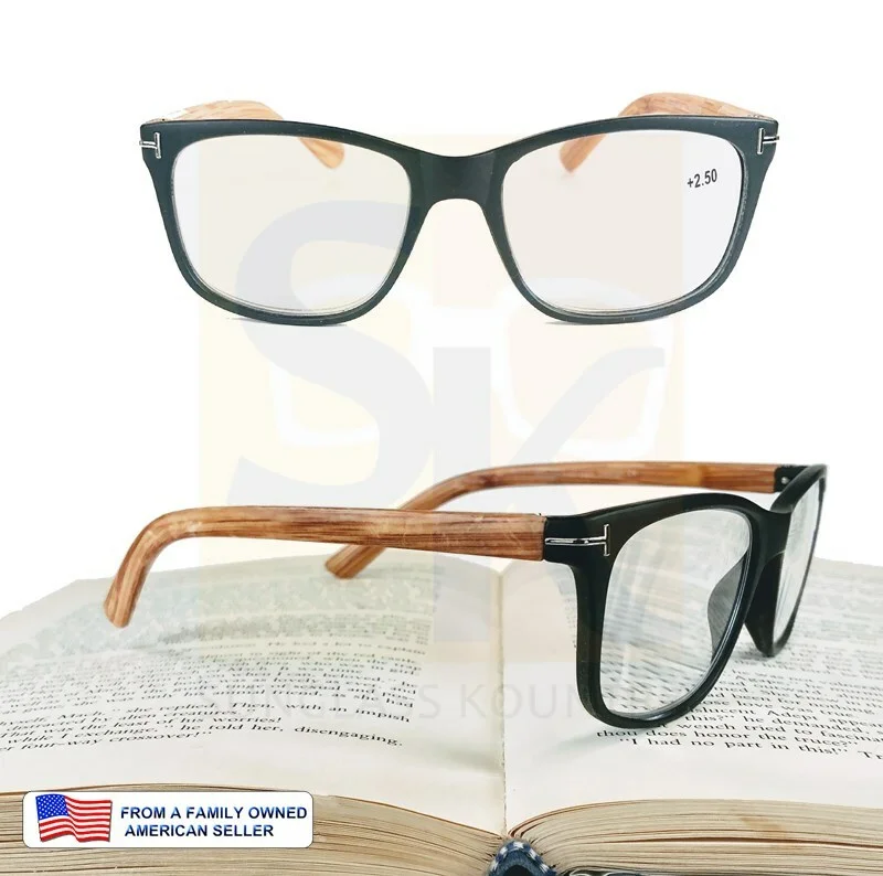 DISTRESSED! FAUX WOOD FRAME READING GLASSES +125 - +350 SPRING HINGES MEN WOMEN 2