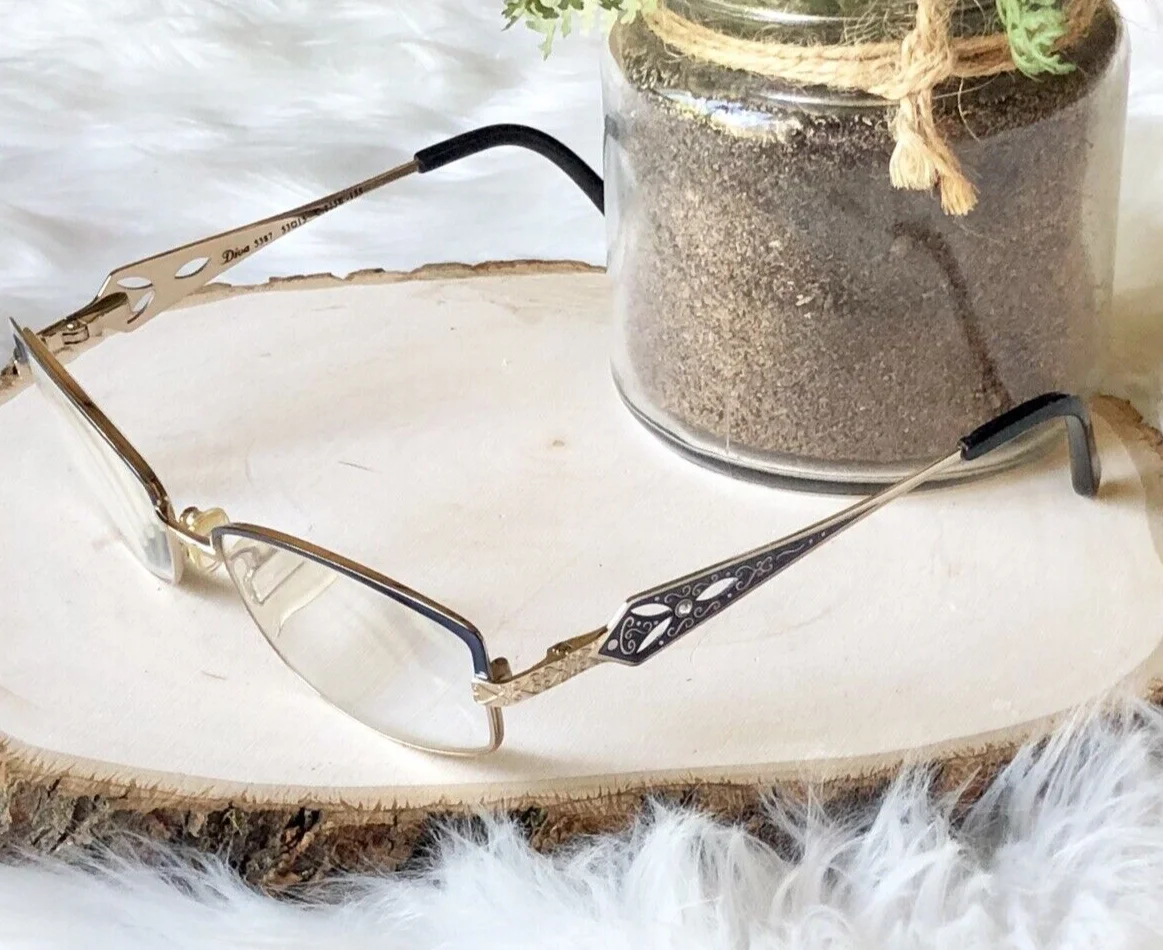 Diva 5387 C225E Eastern States Eyeglasses Frame Gold Blue Filigree Glasses EUC!