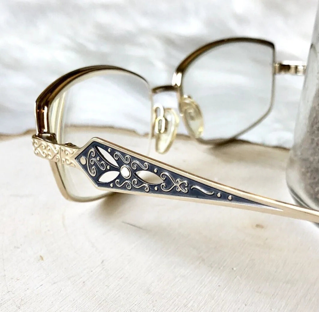 Diva 5387 C225E Eastern States Eyeglasses Frame Gold Blue Filigree Glasses EUC! 3