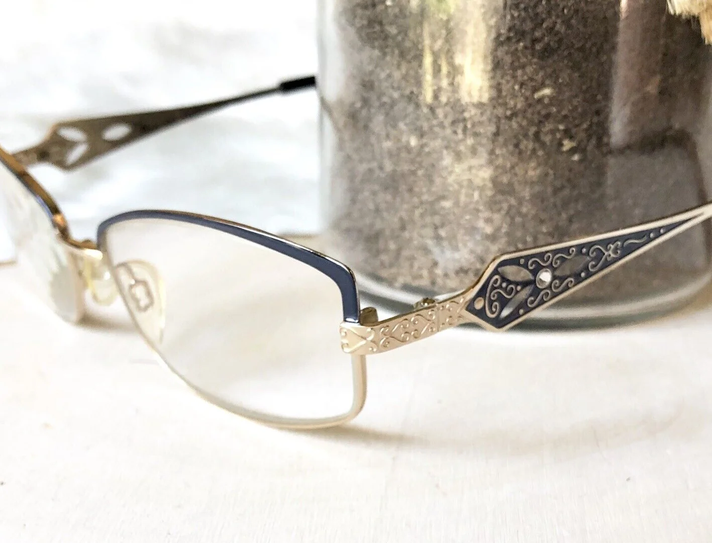 Diva 5387 C225E Eastern States Eyeglasses Frame Gold Blue Filigree Glasses EUC! 4
