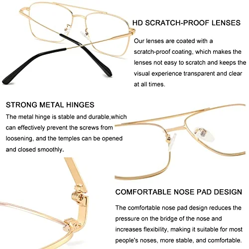 Dollger Fake Glasses Clear Lens Non-prescription Metal Frame Classic Square fashion Aviator Eyeglasses Men Women 4