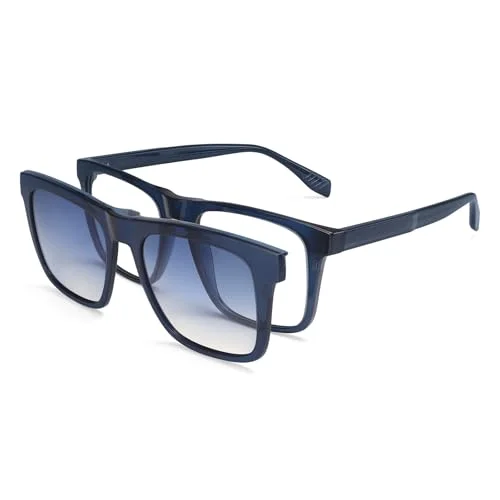 Dollger Magnetic Clip On Sunglasses Square Eyeglasses UV400 Men Women Sun Lenses lens Over Glasses Frames Non-prescription DG498-2025(Blue)
