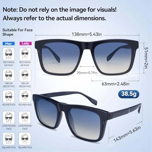 Dollger Magnetic Clip On Sunglasses Square Eyeglasses UV400 Men Women Sun Lenses lens Over Glasses Frames Non-prescription DG498-2025（Blue） 4