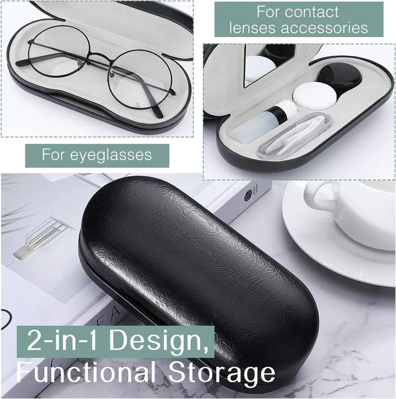 Double Eyeglass Case, Contact Lens Case with Mirror Tweezers Remover, 2 in 1 Dou 2