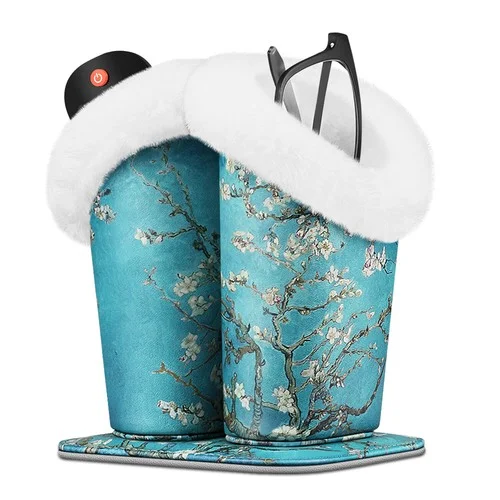 Double Eyeglass Cover Stand Holder Glasses Case with Magnetic Base Plush Lined 4