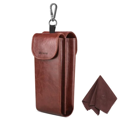 Double Glasses Pouch Case W/Carabiner Hook Portable Vegan Leather Eyeglass Case 2