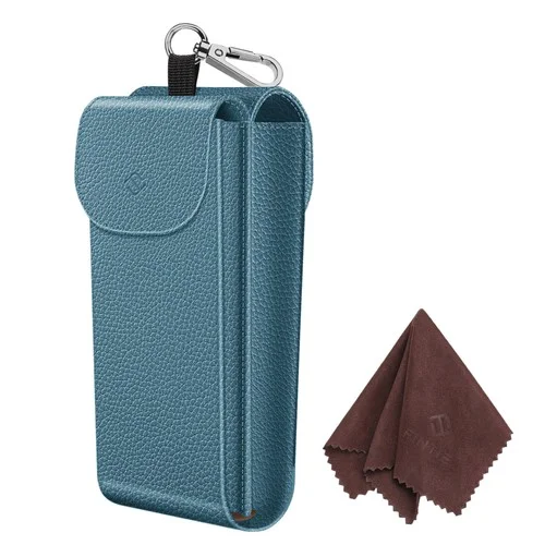Double Glasses Pouch Case W/Carabiner Hook Portable Vegan Leather Eyeglass Case 3