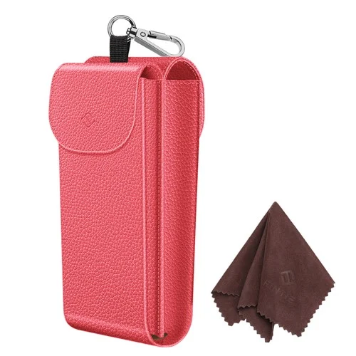 Double Glasses Pouch Case W/Carabiner Hook Portable Vegan Leather Eyeglass Case 4